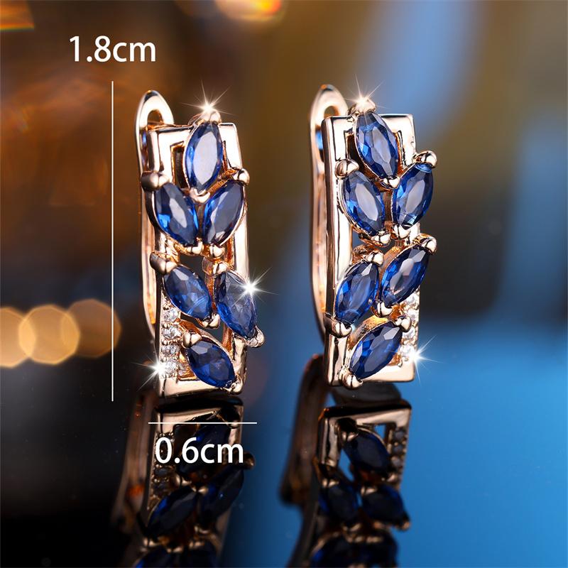 Marquise Cut Royal Blue Stone Horse Eye Leaf Hoop Earrings For Women Champagne Gold Color Vintage Zircon Ear Buckle Jewelry Gift