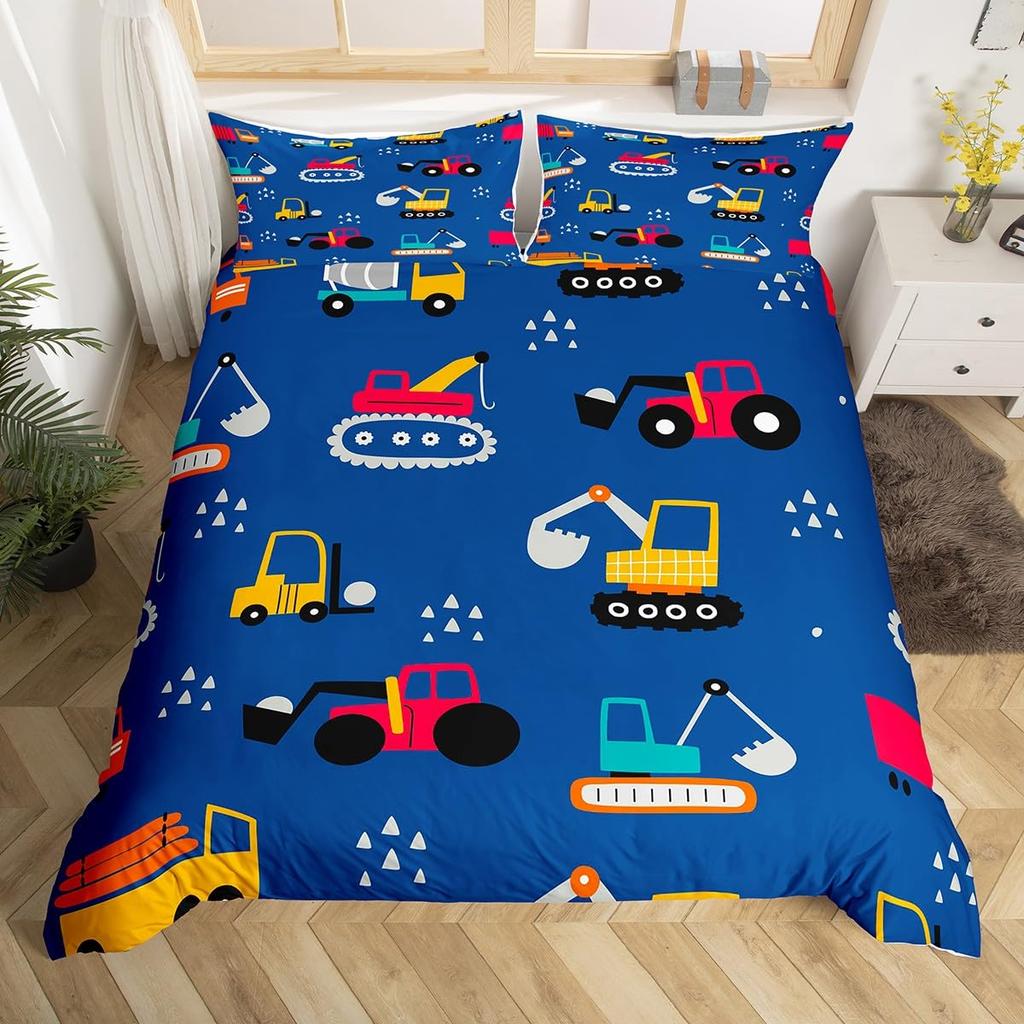 Excavator Duvet Cover Set Twin Queen Size Cartoon Truck Bedding Set Kids Teens Room Decor Construction Vehicle Comforter Cover