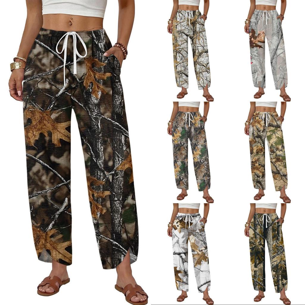 Women's Casual Printed Pattern Wide Leg Pants with Front Button Closure - Loose Straight Fit Trousers for Daily Wear Outfit