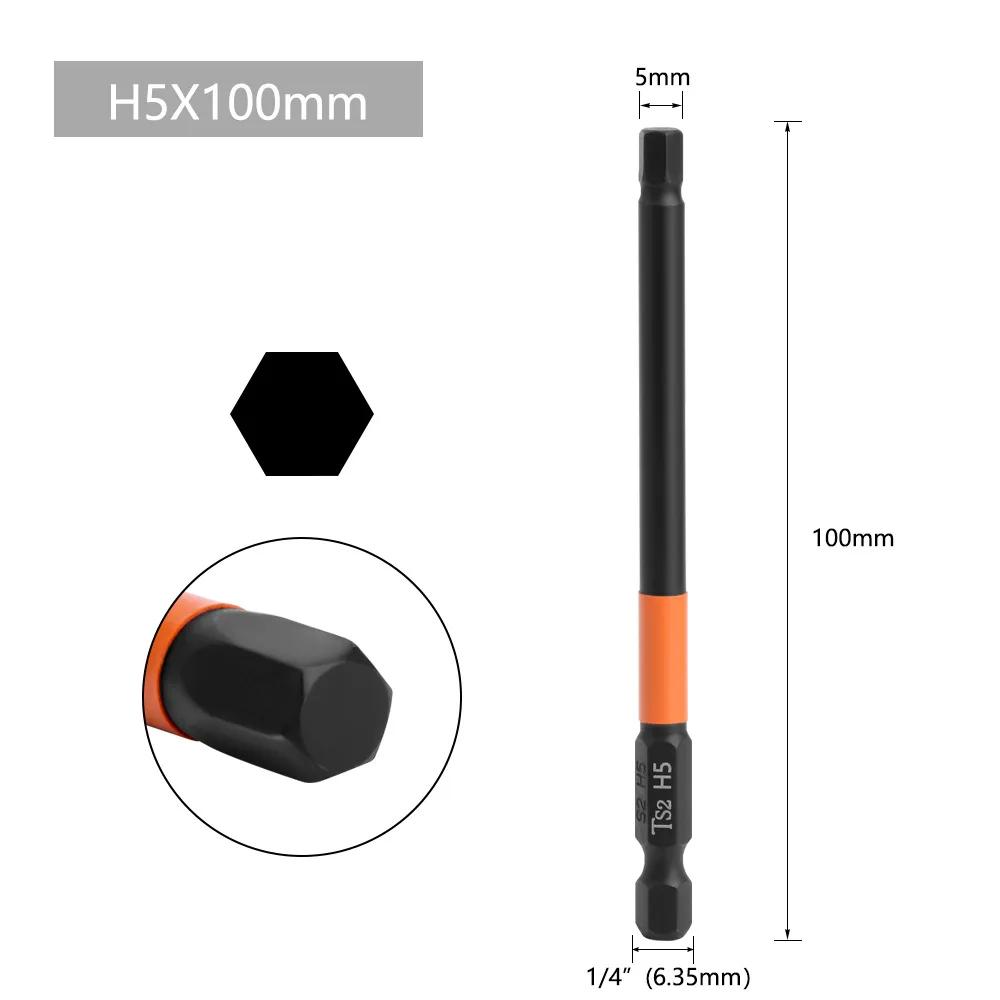 1pc 50/100mm Hex Head Wrench Drill Bit 1/4" Shank Quick Release Magnetic Screwdriver Bit H1.5 H2.5 H3.0 H4.0 H5.0 H6.0