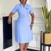 Fashionable and Elegant V-neck Solid Color Large-sized Pleated High-waisted Dress for Women
