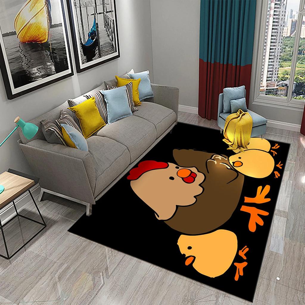 3D Cartoon Cute Cock Chicken Pattern Printed Carpet for Kitchen Living Room Bedroom Bedside Non-slip Absorbent Carpet Home Decor