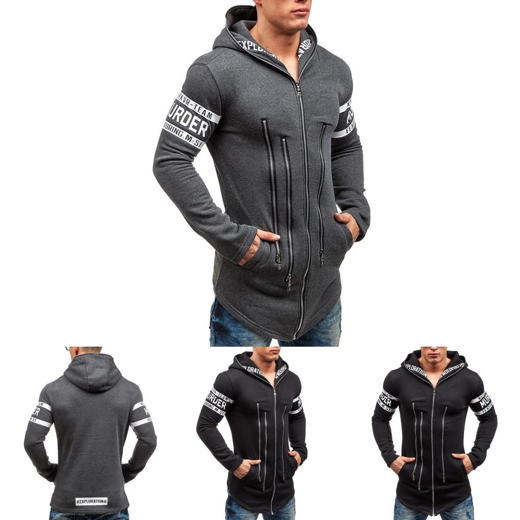 Premium Cotton Blend Men Slim Hoodie With Zipper Pocket And Classic Print Design