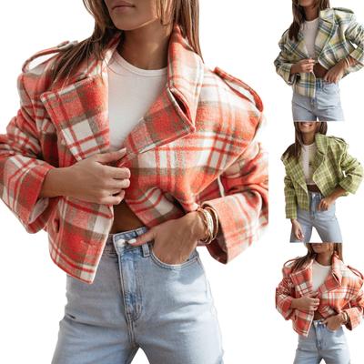 Lockere, lässige Anzugjacke für Damen mit kariertem Aufdruck und langen Ärmeln, modische Jacke