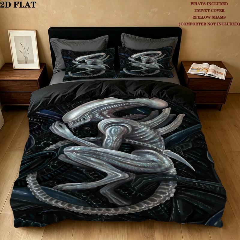 Alien Pattern Bedding Quilt Set Quilt Cover Pillowcase Home Birthday Gift(1 * duvet cover + 2 * pillowcase, without core)