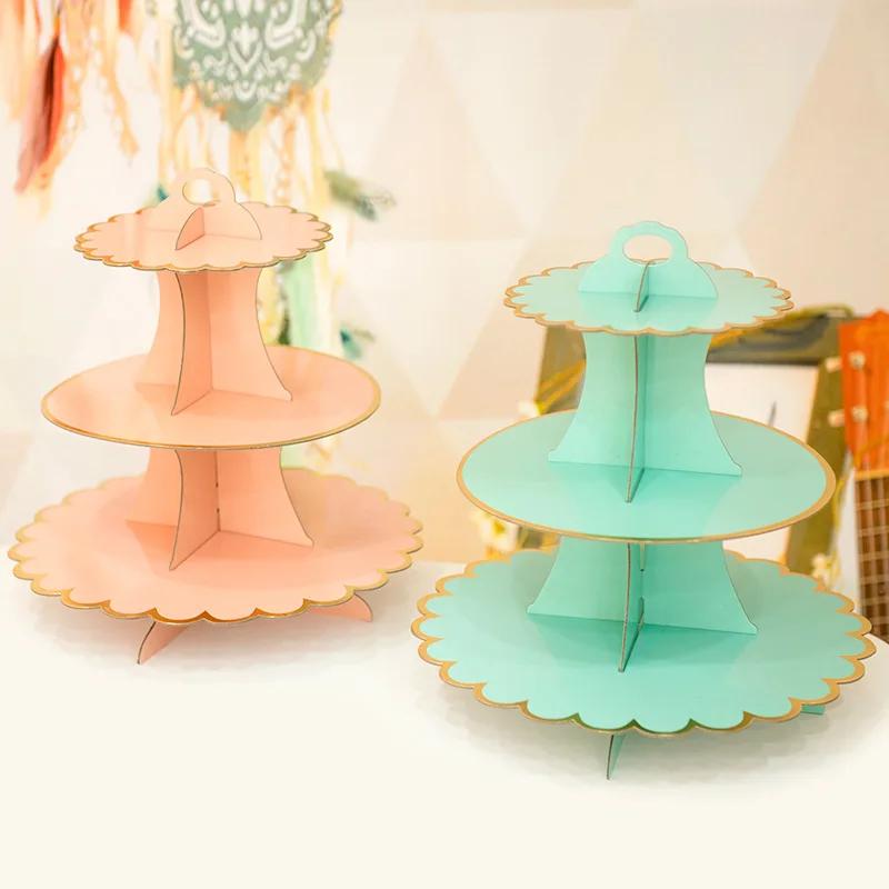 3-Layer Disposable Round Birthday Cupcake Dessert DIY Paper Craft Stand Dessert Display Rack Wedding Party Supplies Cake Tools