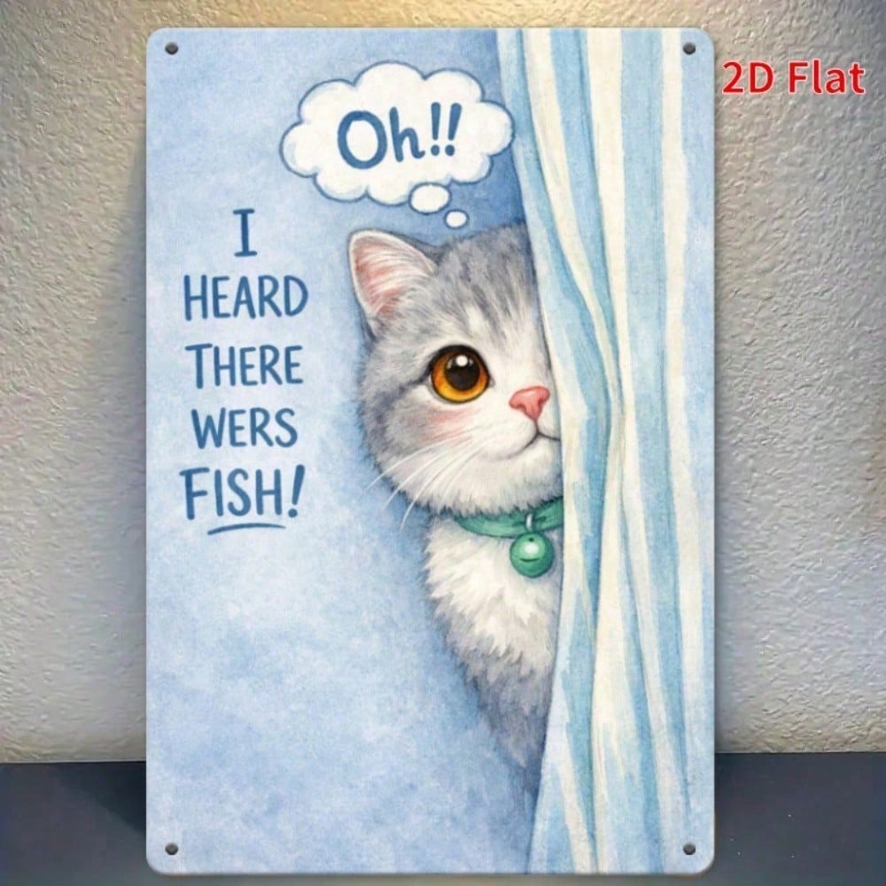 Vintage Cat Fish Treasure Metal Sign Waterproof Rustproof Wall Decor Hanging Plaque Home Ornament