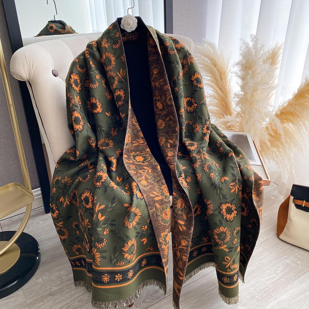 Luxury   Women Soft Winter Cashmere Scarf Fashion Floral Print Warm Shawl And Wrap Bandana Pashmina Scarves