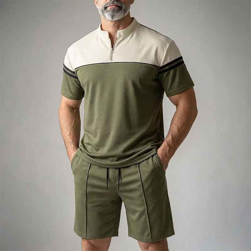 

Summer short sleeved suit men s casual sports set two-piece set XL зелений