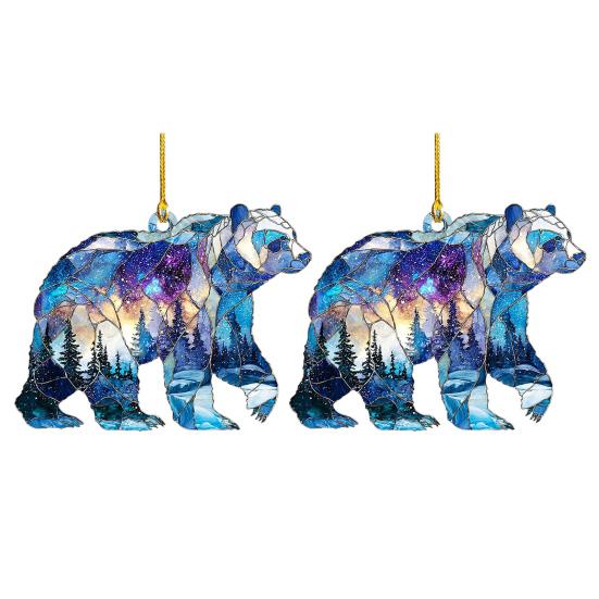 1/2/3/4/5 ks Vánoční akrylová závěsná dekorace ledního medvěda na auto, zrcátko zpětného pohledu, vánoční stromek, 2D plochá vitrážová závěsná ozdoba s medvědem