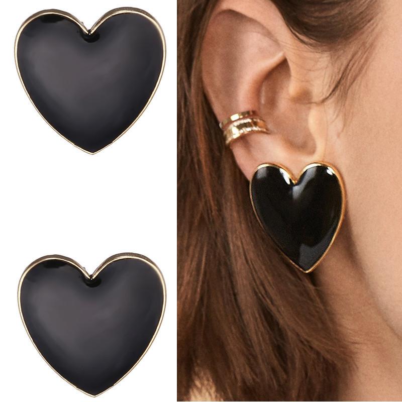 

1 Pair of Fashionable and Exaggerated Epoxy Heart Earrings, Suitable for Daily Travel чёрный
