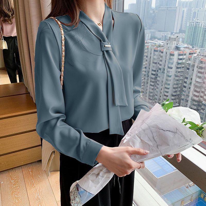2025 Spring Korean Style Loose Bow Chiffon Blouse: Versatile White Top for Professional Women's Fashion