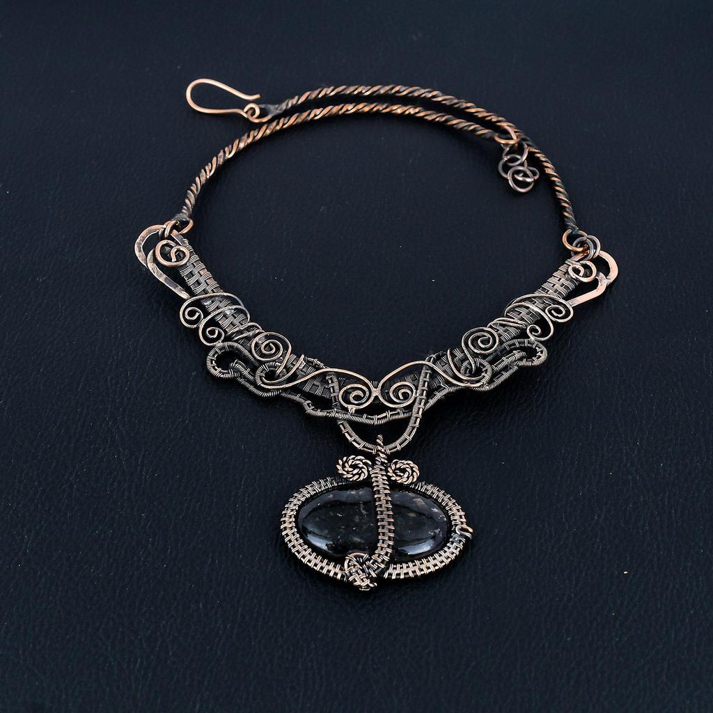 Larvikite Necklace, 999 Copper Wire Wrapped Necklace Gemstone Jewelry, Handmade Necklace Amazing Jewelry, Gift For Her
