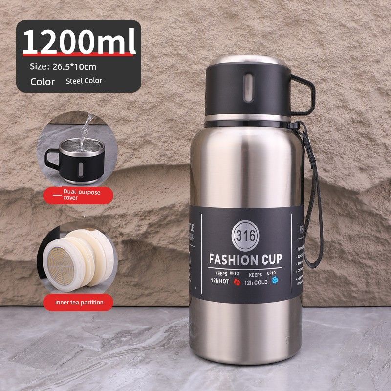 Large-Capacity Thermos Cup for Car Use, 316 Stainless Steel Water Cup for Men, Outdoor Portable Sports Thermos, Student Cup 1L