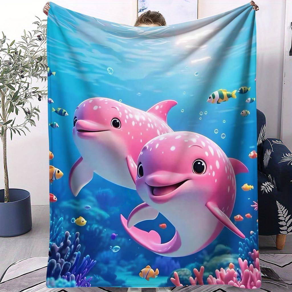 Sunset Beach DolphinCute Blanket For Girl Boy Sofa Office Travel Comfort Leisure Camp Travel  Multifunctional Universal Blanket
