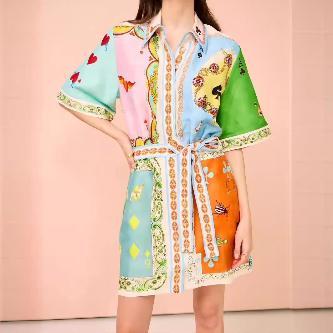 Europe and America 2026 New Casual Linen Printed Shirt Cardigan Temperament Versatile Dress S