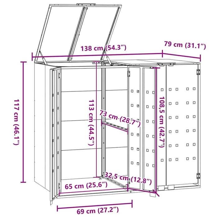 VidaXL Rangement à roulettes pour poubelles pour 2 bacs noir acier, rangement de poubelles, rangement de poubelles de 3279977