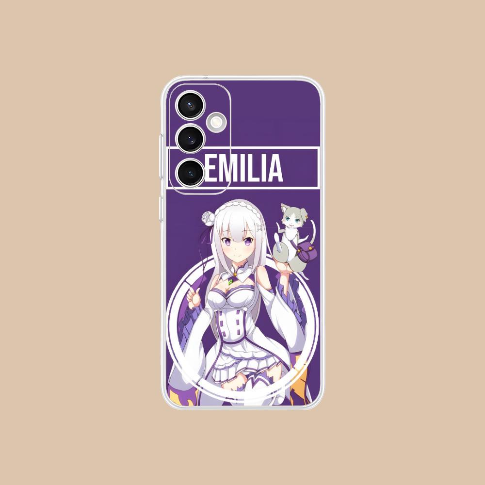 ReZero Emilia Waifu Mobile Phone Case for Samsung Galaxy S25 S24 S23 S22 S21Plus FE Ultra Clear Colorful Cover Pretty Luxury