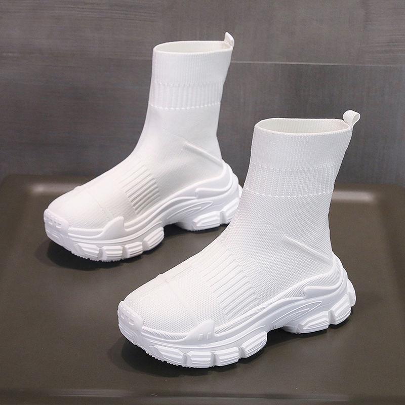 

Women s High-End Fly-Knit Sock Boots - Autumn 2025: Comfortable, Elastic, Versatile, Thick-Soled, Slim, Short Boots 39 белый