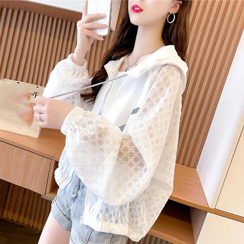 WTEMPO Female Casual Versatile Hooded Sunscreen Cardigans Spring Summer Women's Casual Gradient Zipper Coats