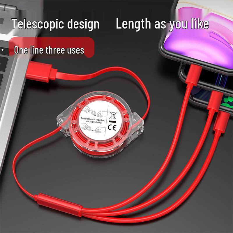 Three-in-One Retractable Fast Charging Cable: Multi-Device Mobile Charging Solution