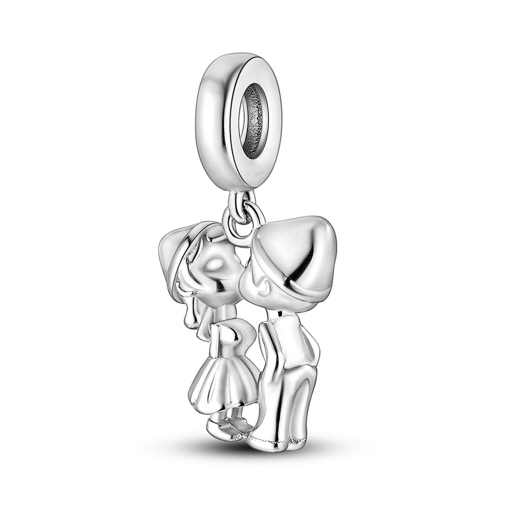 Silver Plated Valentine Love Couple Friendship Sisters Charms Beads for DIY Bracelet Jewelry Making Gift