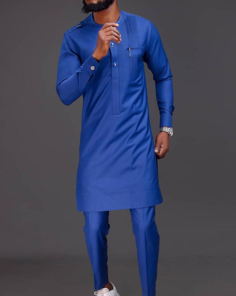 S-4XL Men Dashiki Long Clothes Shirt Trouser Set Mens 2 Pieces Outfit Suit Traditional Male Clothes T-shirt Pant Suits for Men