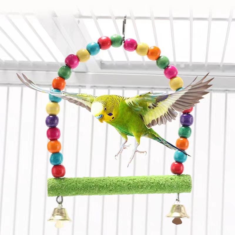 Colorful Frosting Pet Parrot Swing toys Stand Rack Squirrel Bird Branch Perches Chew Bite Toys with bell Birds Cage Acce