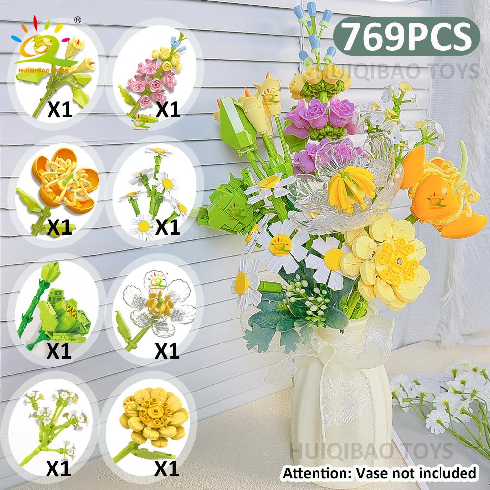 Giftfritt Blomsterbukett Byggklossar Kit Gör-det-själv Evig Blomma Romantiska Klossar Gör-det-själv Barnleksaker För Barn Vänner Vuxen Gåva