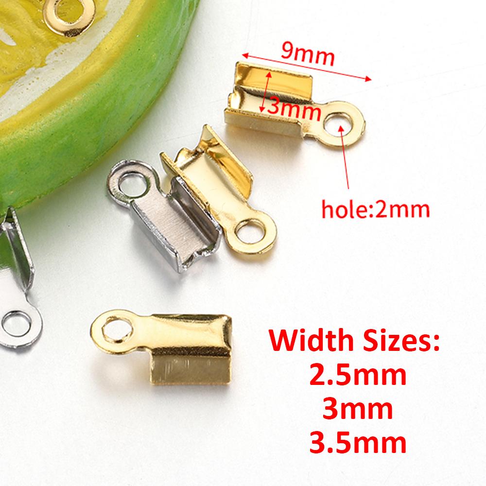 50pcs Stainless Steel Crimp End Caps Cove Clasps String Ribbon Leather Fold Clip Fastener Beads Connector for Jewelry Making DIY