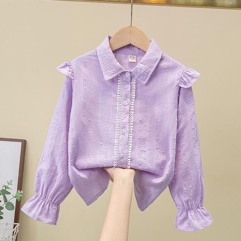 Mädchen-Langarm-Schulhemd aus weißer Baumwolle: Stilvolles, vielseitiges Frühjahrs-/Herbstoberteil