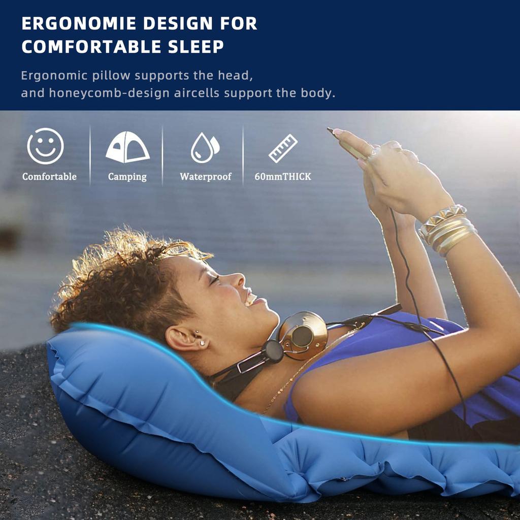 Outdoor Inflatable Mat Camping Foot Pump Moisture-Proof Double Sleeping Pad Lunch Break Car-Mounted Mattress Pillow Outdoor