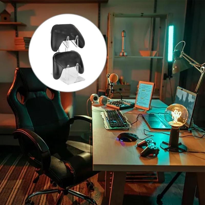 Clear Acrylic Gaming Controller Stand Small Vertical Storage Smooth Surfaces Holds 2 Controllers Universal Fit for Game