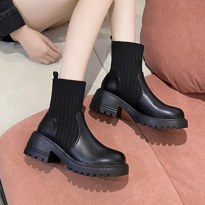 Socks boots women's autumn and winter new muffin thick-soled knitted splicing large size thin boots fashion boots women