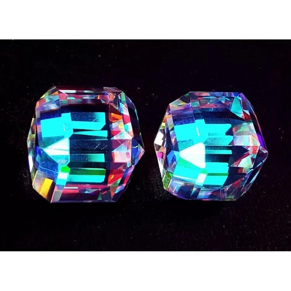 Stunning Mystic Topaz Rainbow Color Natural Cube Cut 200 Ct Pair Gemstone