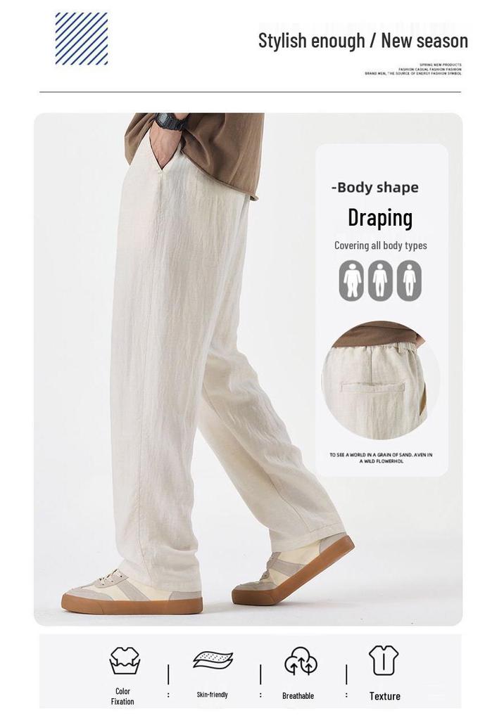 Men's Premium Tencel Linen Summer Pants - Lightweight, Wrinkle-Resistant, No-Iron, Loose Fit, Straight Leg Trousers.
