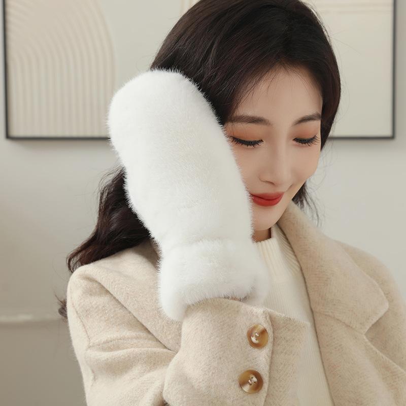 Winter New Thickened Plush Warm Gloves Fashionable Simple Solid Color Thermal Cold Weather Handwear