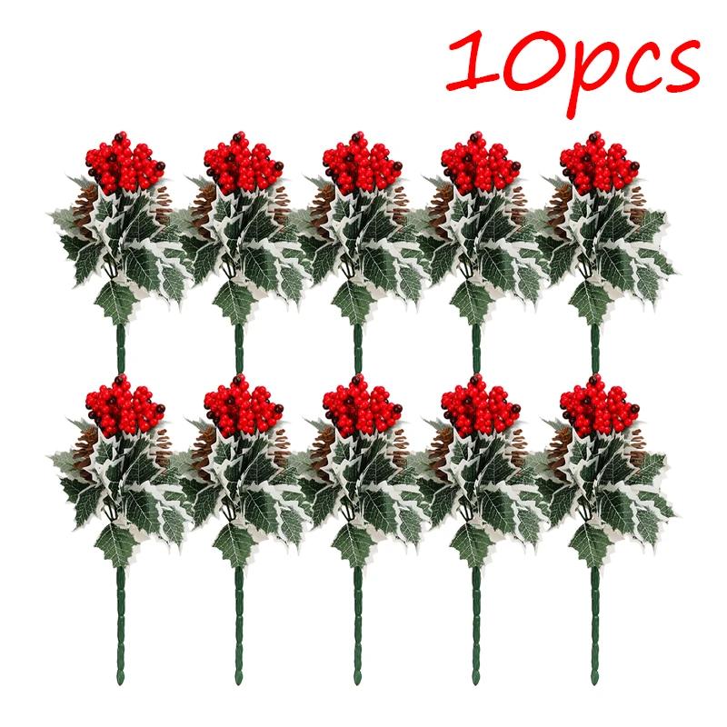 Christmas Red Fake Holly Berries Flower Artificial Berry Pine Cone Branch Xmas Tree Ornament DIY Garland Festival Party Decor