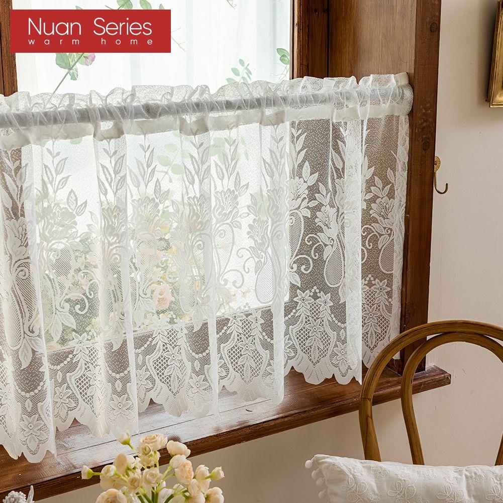 1 Stück Nuan Serie Französischer Retro Spitzen-Kurzvorhang, Rustikaler Stil, Leichter Voile-Vorhang für Wohnzimmer Küchenschrank Fenster Heimdekoration