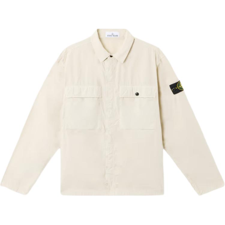 

Stone Island Solid Color Polo Collar Long Sleeve Shirt Men shirts Beige K1S1512000-15S0003-V0095 M