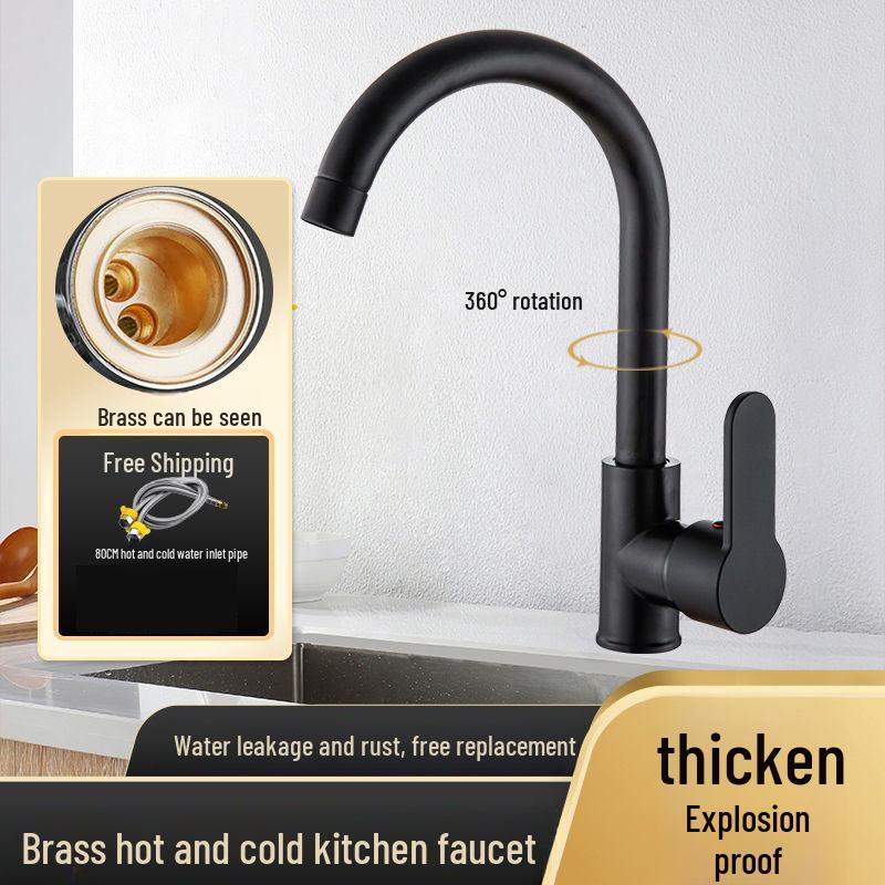 All-Copper Pull-Out Kitchen Faucet with Hot/Cold Switch - Splash-Proof Vegetable Basin Sink