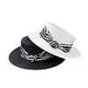 New Beach Hat Children Summer Sunscreen Sunshade Strap Striped Flat Top Hat Seaside Travel Straw Hat