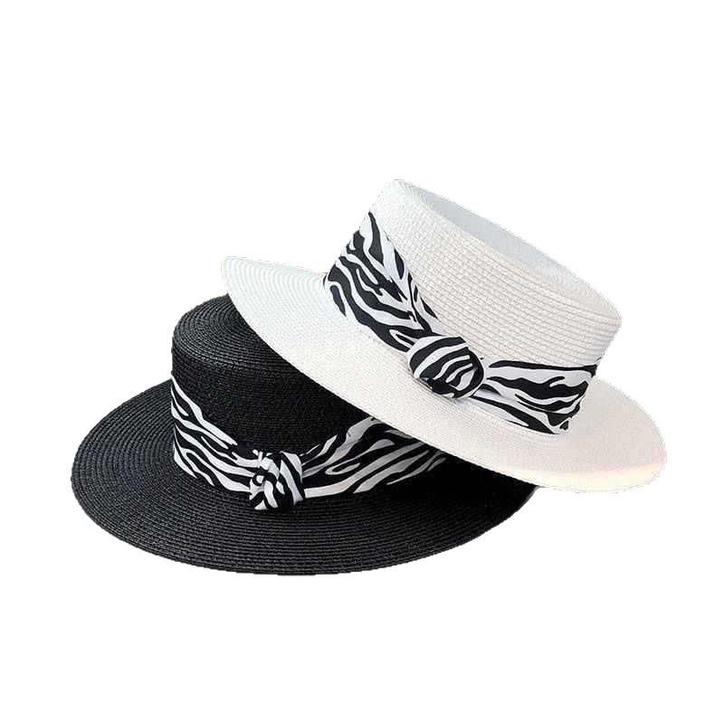 New Beach Hat Children Summer Sunscreen Sunshade Strap Striped Flat Top Hat Seaside Travel Straw Hat