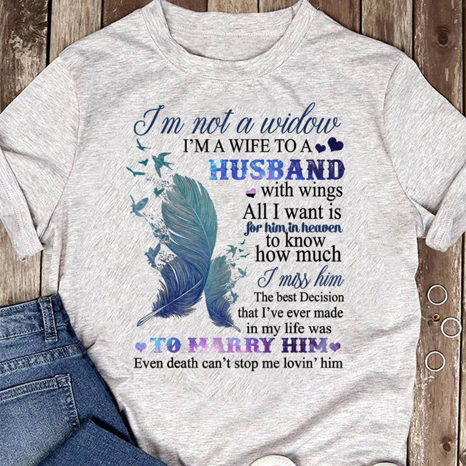 Husband With Wings Memorial T-Shirt - Loving Memory Remembrance Gift M