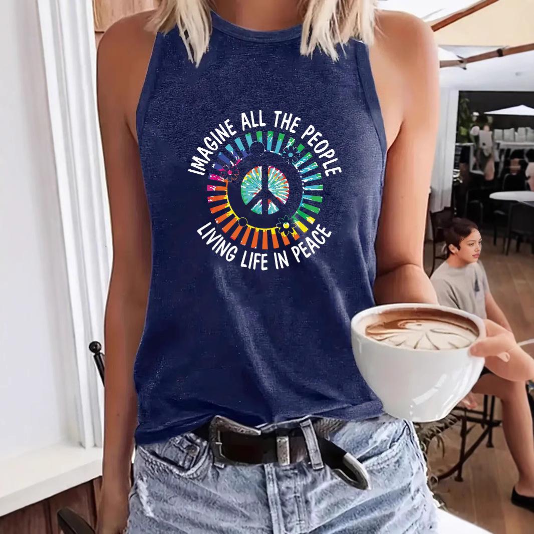 

Casual Summer Sleeveless Women s Loose IMAGINE Pattern Tank Top Large темно-сірий