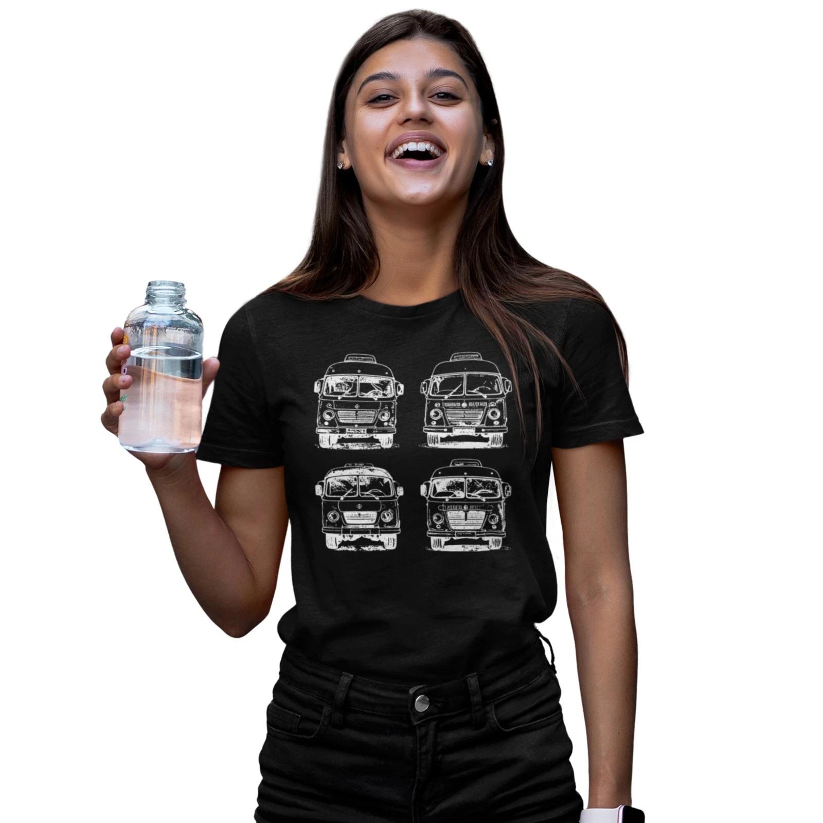 Campervans Pop Art Style Hand Printed T-Shirt Four Vans 4XL