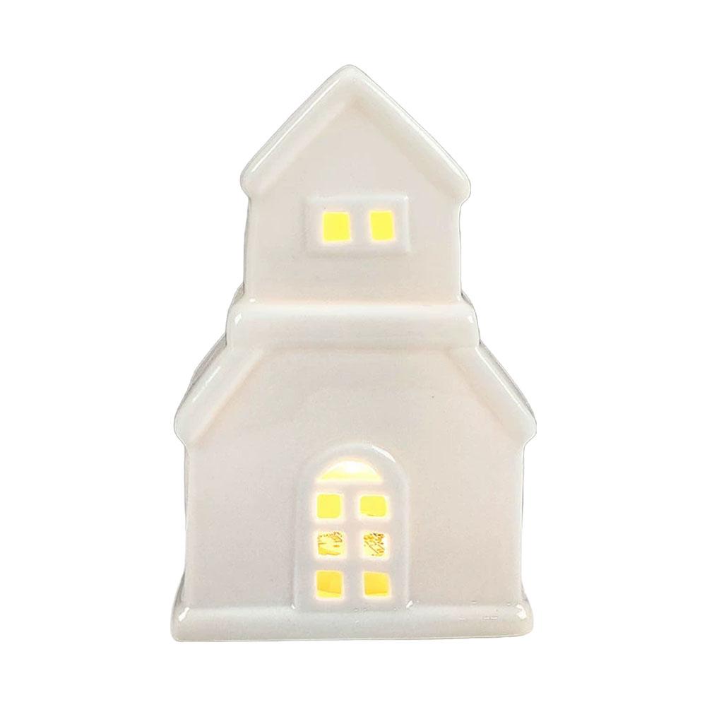 Mini White Glazed Ceramic LED Luminous Hollow House Christmas Decoration Creative Desktop Craft Home Decor
