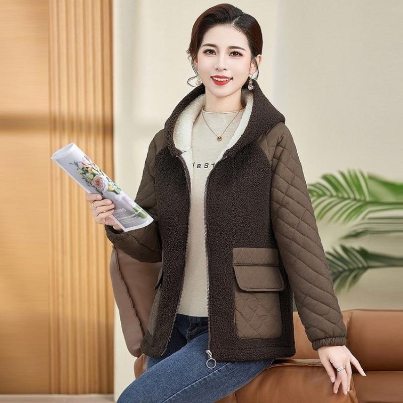 

New granular velvet cotton-padded clothes, old women s cotton-padded clothes, medium women s winter clothing, lamb wool jacket thickened 5XL [recommended 150-80kg] темно-коричневого кольору