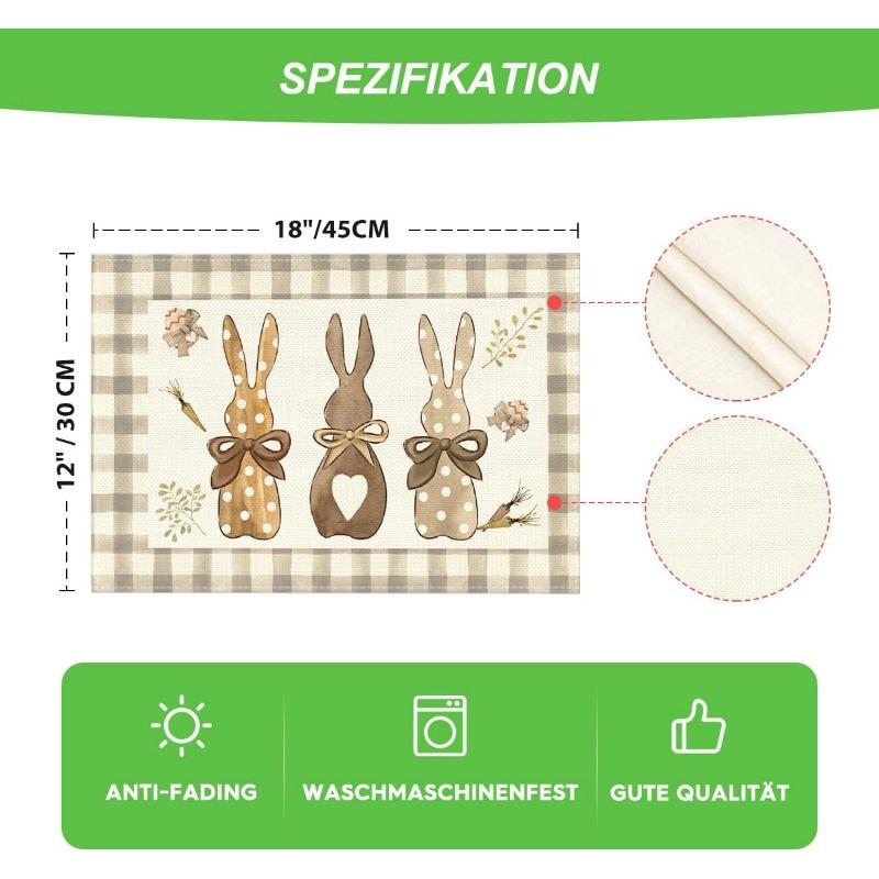 Buffalo Check Rabbit Carrots Easter Set of 1/4 Place Mats, 30 X 45 Cm, Spring Banquet Placemats, Washable Place Mats, Kitchen Party Decoration