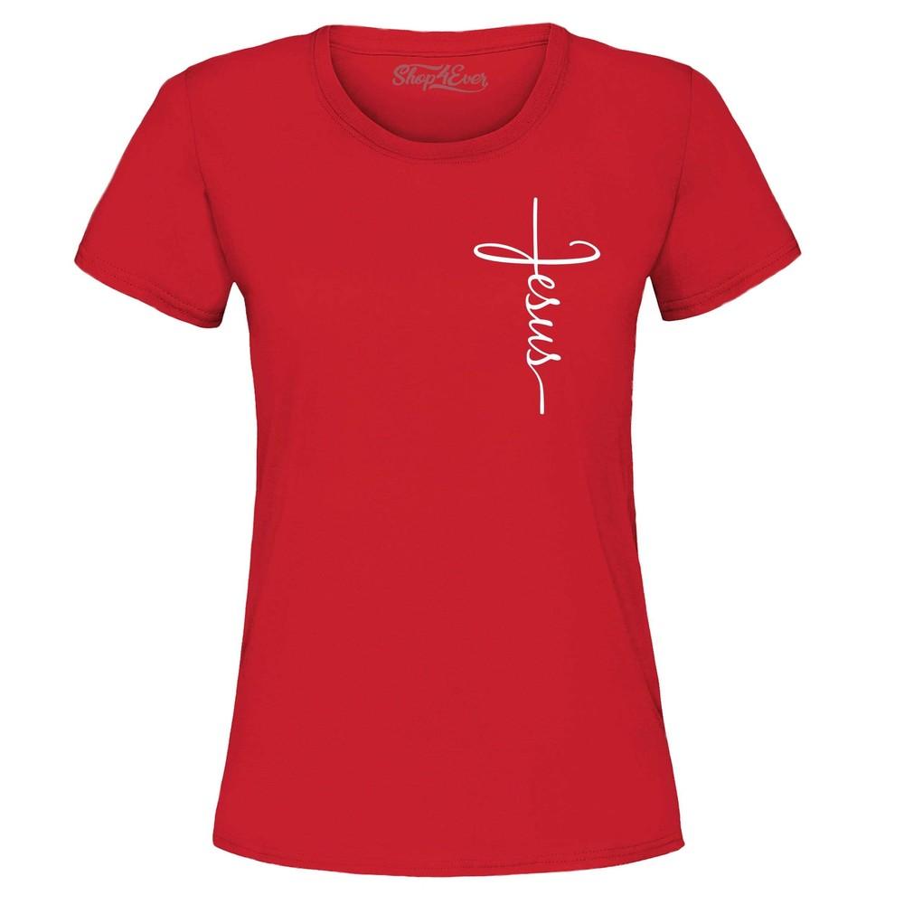 

Jesus Cross Cursive Script Pocket Size Women s T-Shirt Jesus Shirt 3XL
